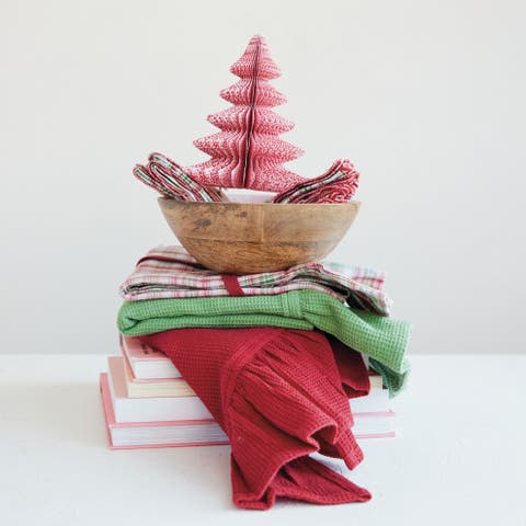 Artisan Waffle Weave Cotton Ruffle Tea Towels, Set of 3