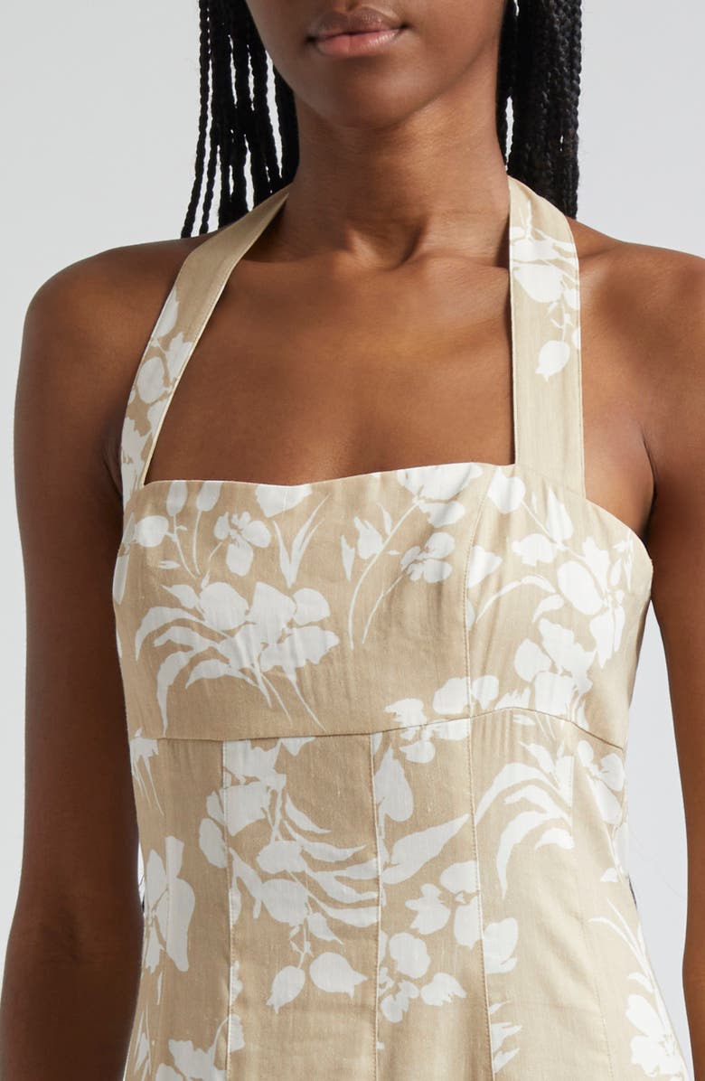 Veronica Beard Amalia Floral Cotton Blend Halter Dress, Alternate, color, Stone Khaki/ Off White