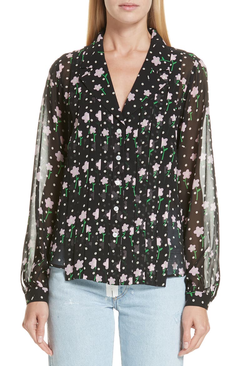 Floral Print Pleated Silk Blouse, Main, color, FLOWERS