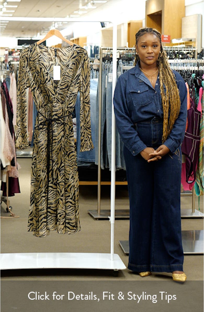 Leopard Print Pleated Long Sleeve Midi Dress, sales video thumbnail