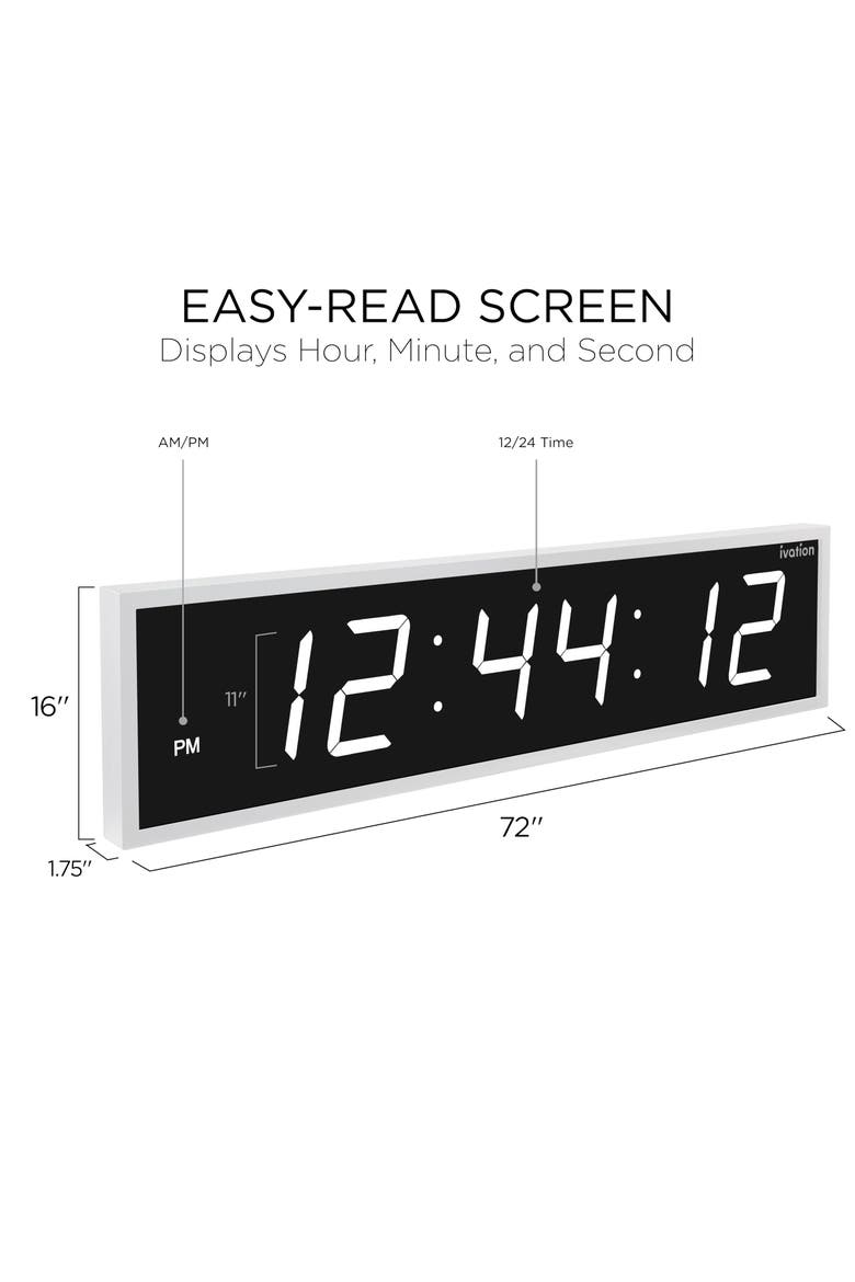 Large Digital Clock, 72 Led Wall Clock with Stopwatch, Alarms, Timer, Temp & Remote, Alternate, color, White