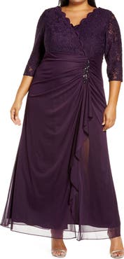 Alex Evenings Beaded Lace Bodice Empire Waist Gown
