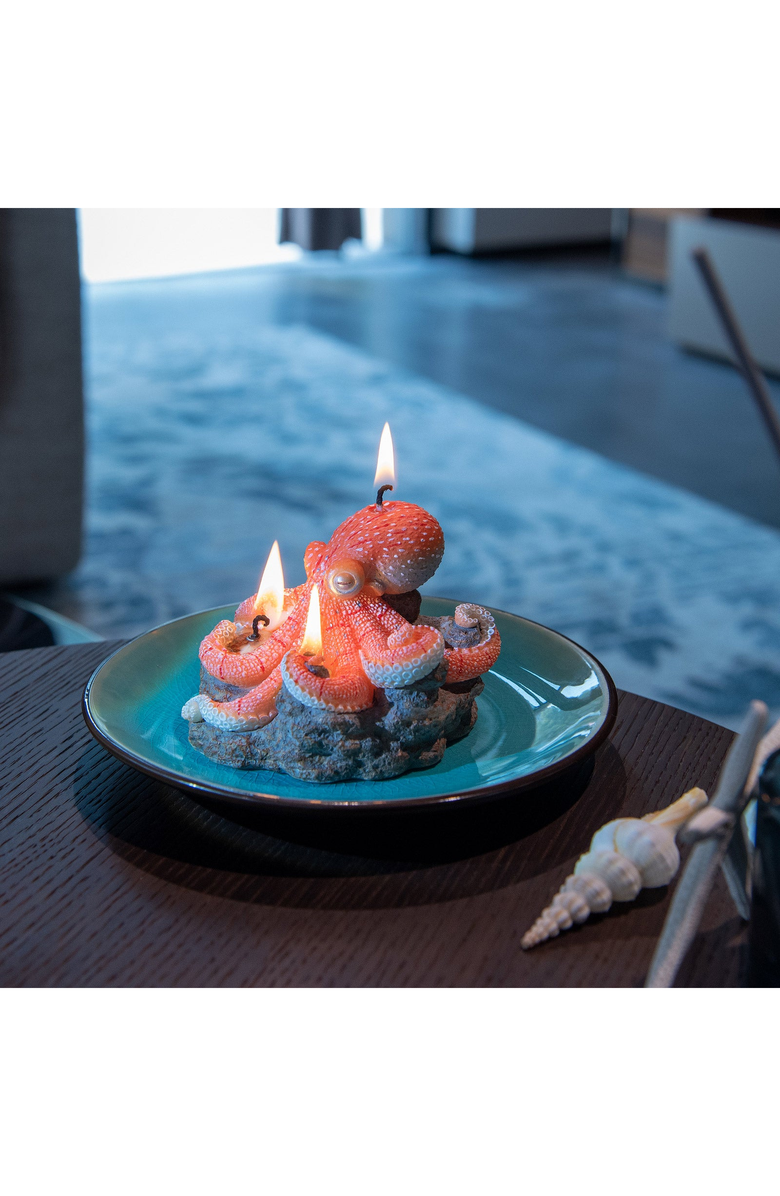 Southlake gifts Octopus on Reef Candle, Alternate, color, Bright Coral / Turquoise