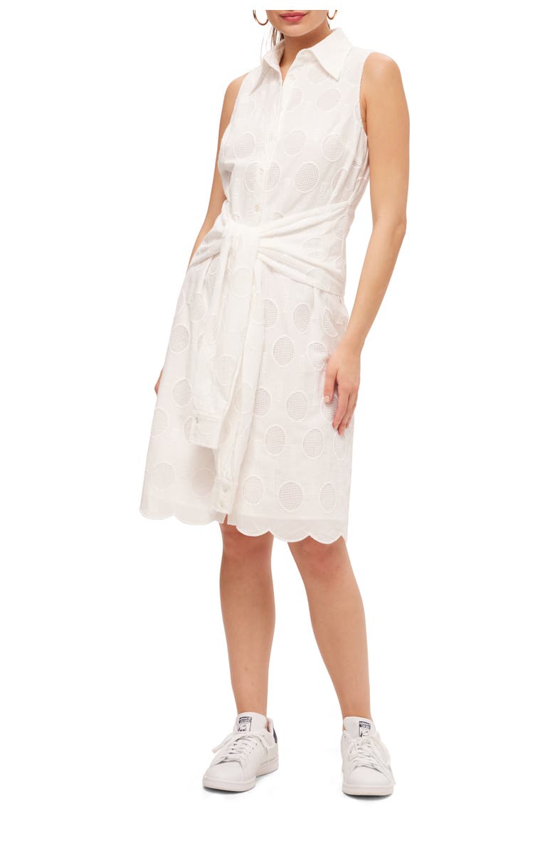Trina Turk Rally Tennis Racquet Eyelet Shirt Dress, Main, color, Whitewash