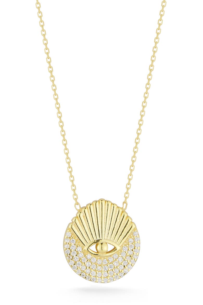 14K Gold Plated Evil Eye CZ Pendant Necklace, Main, color, GOLD