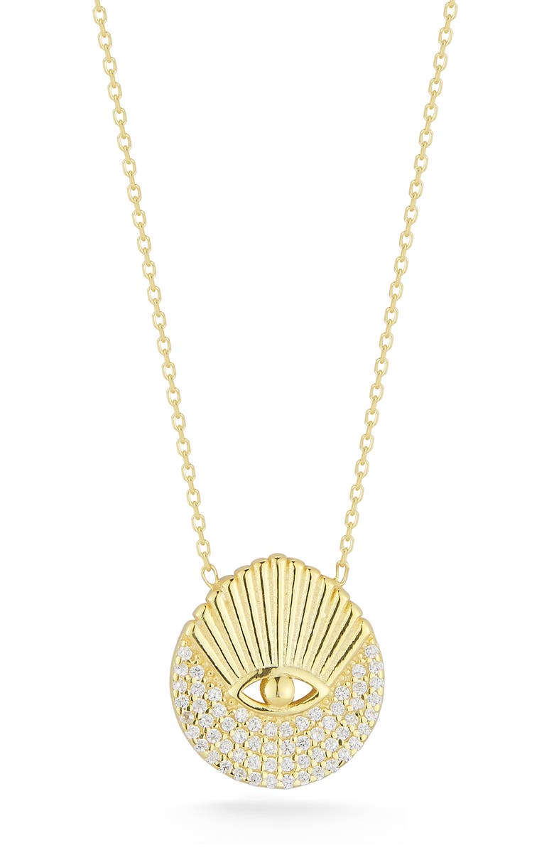 SPHERA MILANO 14K Gold Plated Evil Eye CZ Pendant Necklace, Main, color, Gold