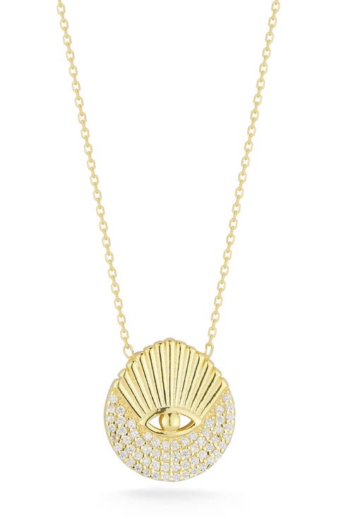 14K Gold Plated Evil Eye CZ Pendant Necklace