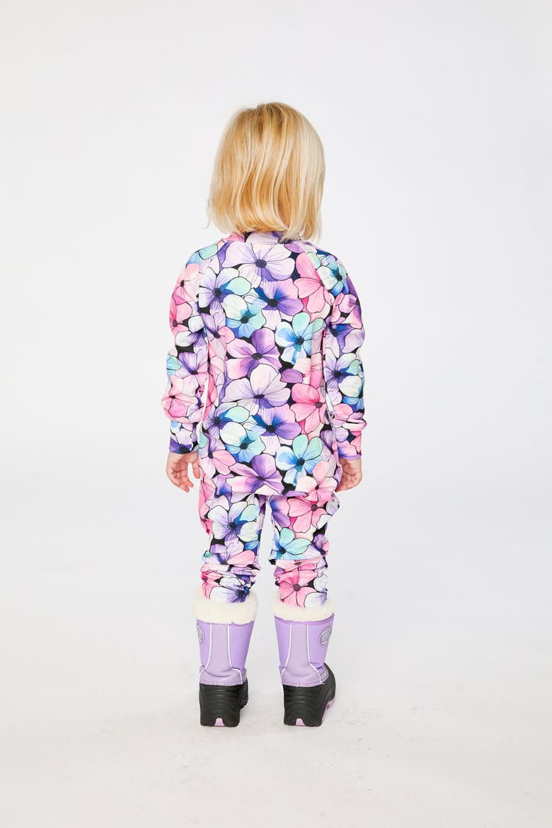 One Piece Floral Stretch Fleece Asymmetric Zip Thermal Underwear, Alternate, color, Purple Floral Print
