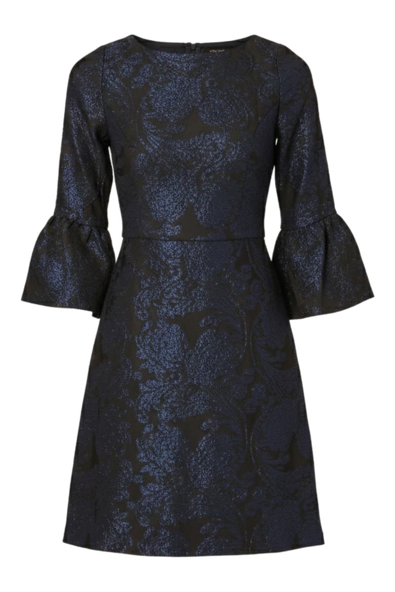 Ruffle Metallic Jacquard Cocktail Dress, Alternate, color, NAVY