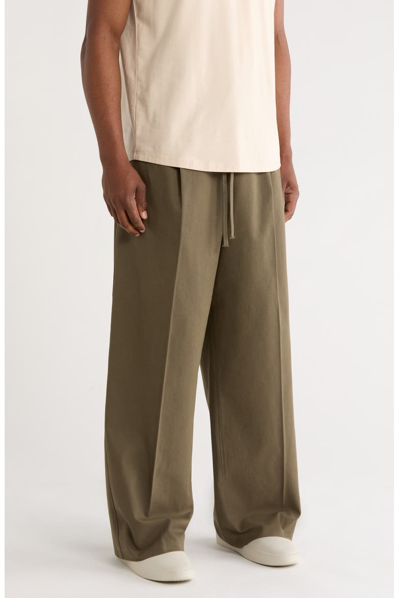Pleat Front Drawstring Cotton Twill Pants, Alternate, color, MOSS