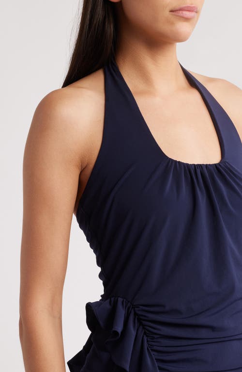 Loveshackfancy Deanna Embroidered Halter Minidress In Blue