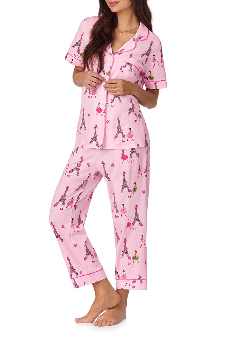 Print Crop Stretch Jersey Pajamas, Alternate, color, TRES CHIC