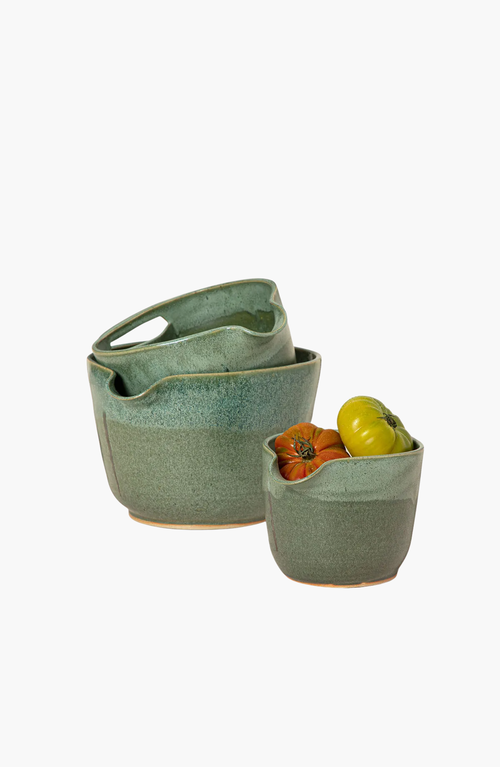 Uncommon Goods Nesting Stoneware Mixing Bowls Set In Green