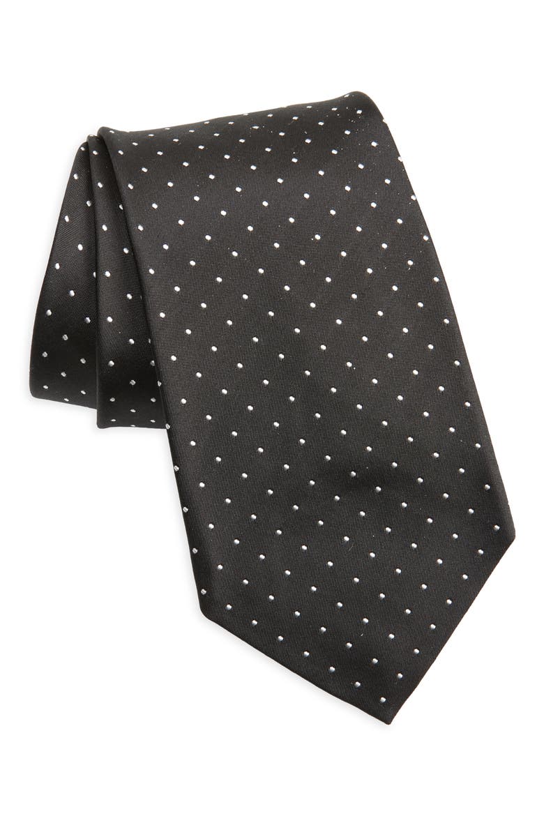 Pin Dot Silk Peau de Soie Tie, Main, color, BLACK