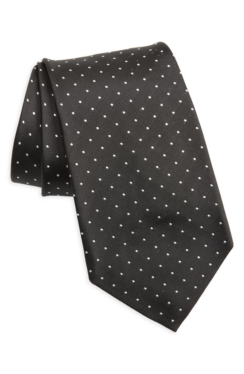 Ralph Lauren Purple Label Pin Dot Silk Peau de Soie Tie, Main, color, Black
