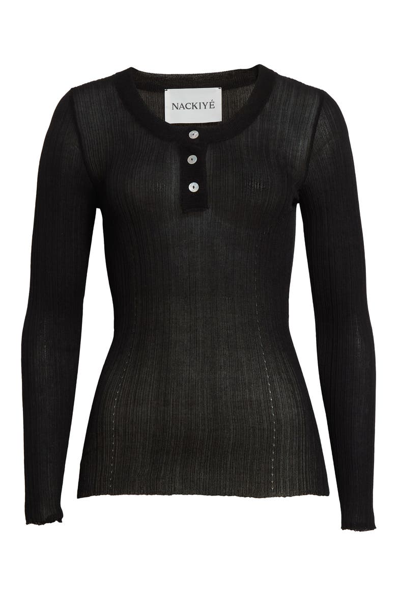 Keep Close Cotton & Silk Rib Henley, Alternate, color, NOIR