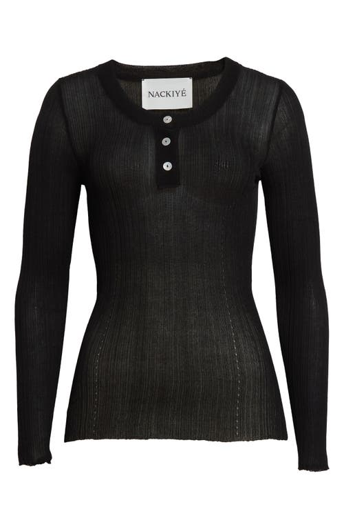 Nackiyé Nackiyè Keep Close Cotton & Silk Rib Henley In Noir