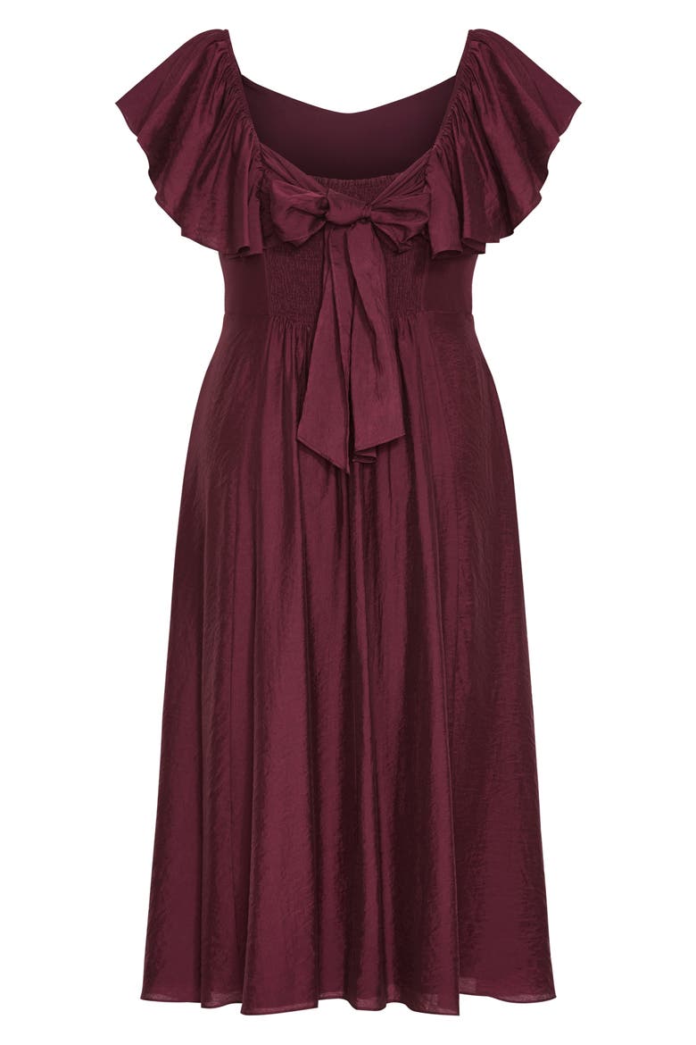 Alisa Flutter Sleeve Midi Dress, Alternate, color, DARK CHERRY