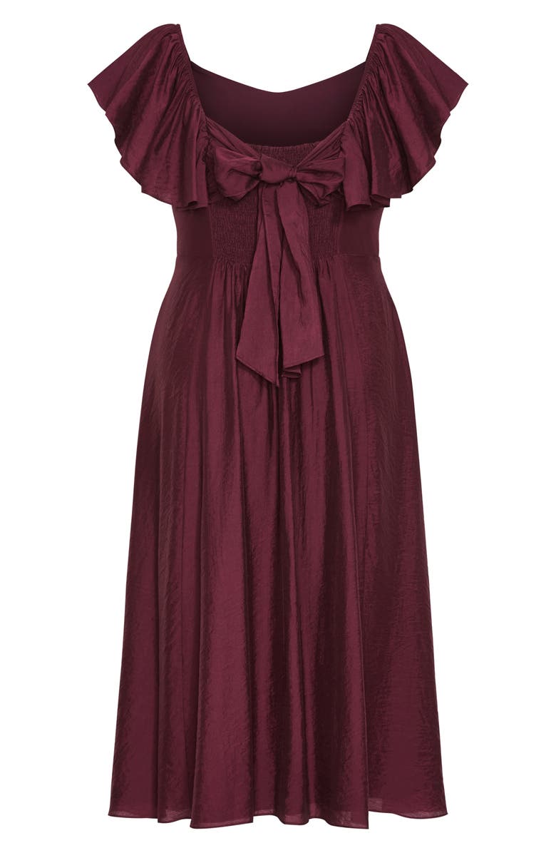 City Chic Alisa Flutter Sleeve Midi Dress, Alternate, color, Dark Cherry