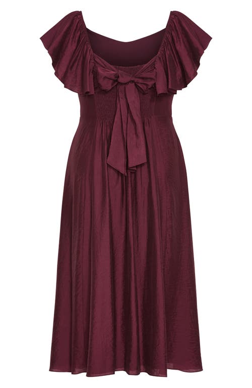 City Chic Alisa Flutter Sleeve Midi Dress In Burgundy