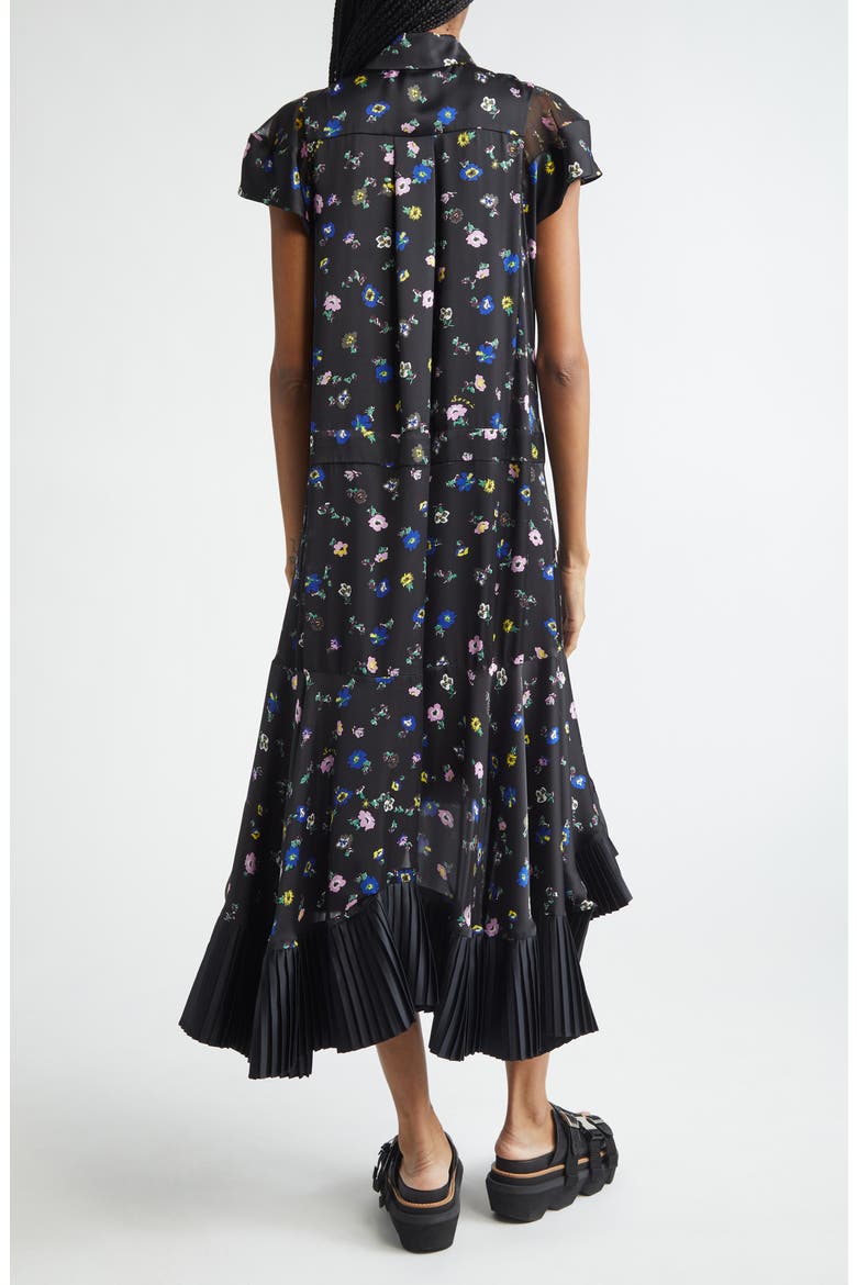 Floral Print Satin Shirtdress, Alternate, color, BLACK