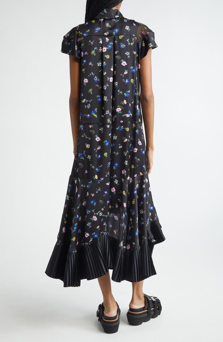 Sacai Floral Print Satin Shirtdress, Alternate, color, Black