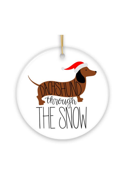 Dachshund Through The Snow Santa Hat Round Ornament