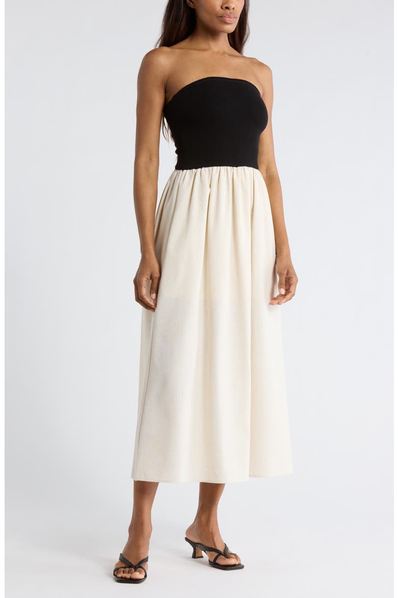 Strapless Midi Dress, Main, color, BLACK