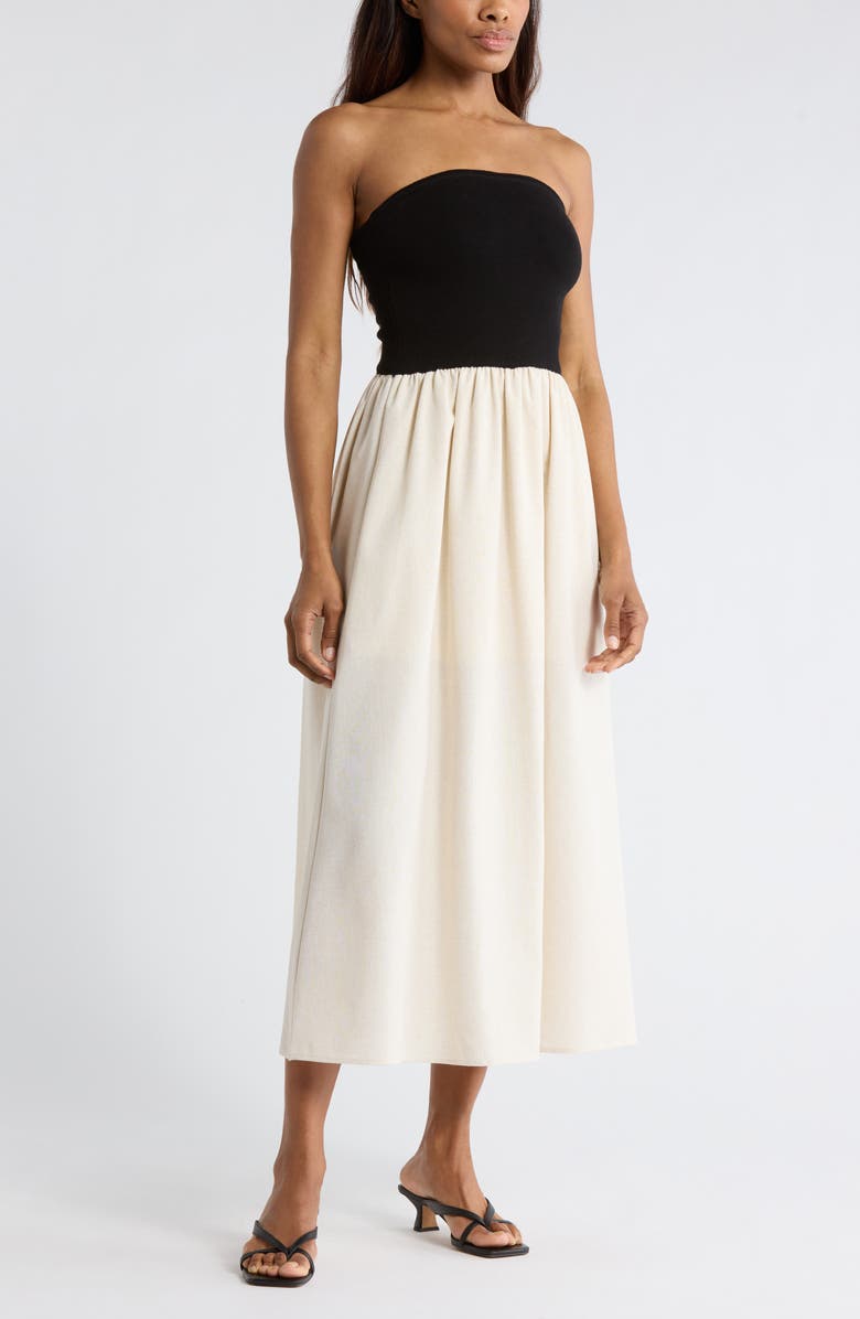 Blu Pepper Strapless Midi Dress, Main, color, Black