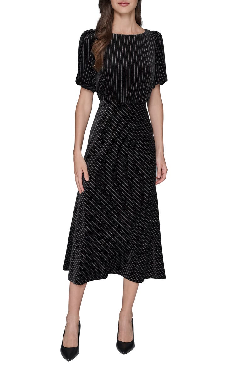 Metallic Stripe Velvet Midi Dress, Main, color, BLACK MULTI