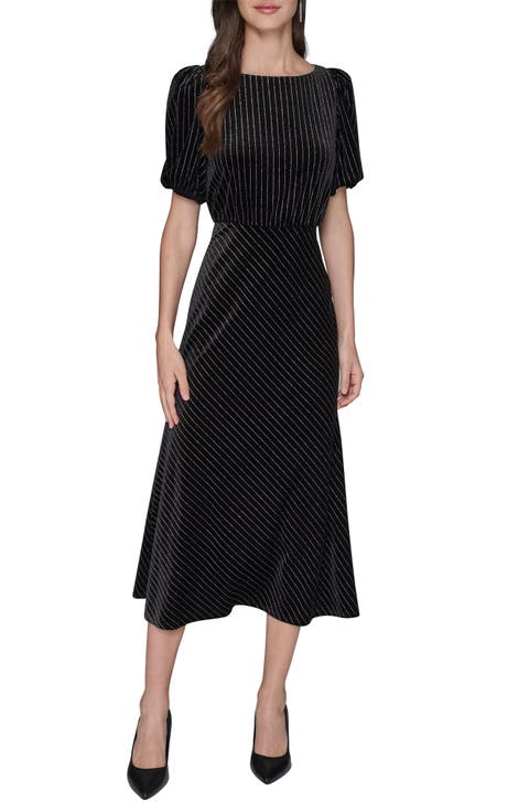Metallic Stripe Velvet Midi Dress