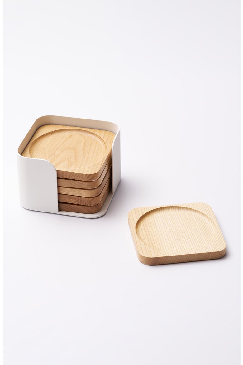 Contour Set of 6 Wood Coasters, Alternate, color, WHITE