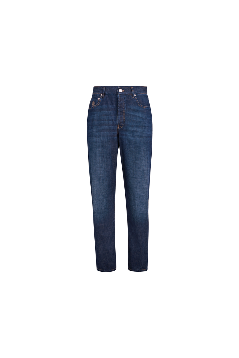 Lightweight old denim iconic fit five-pocket trousers, Alternate, color, Dark Denim