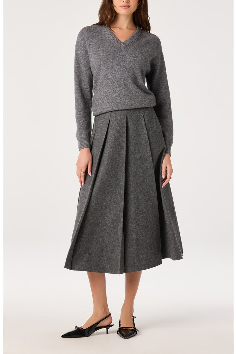 Kelsie Pleated Wool Blend Midi Skirt, Alternate, color, CHARCOAL