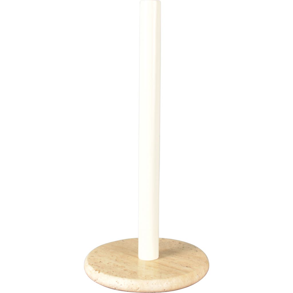 Happimess Avery Modern Classic Metal With Non Slip Weighted Marble Base Paper Towel Holder In White