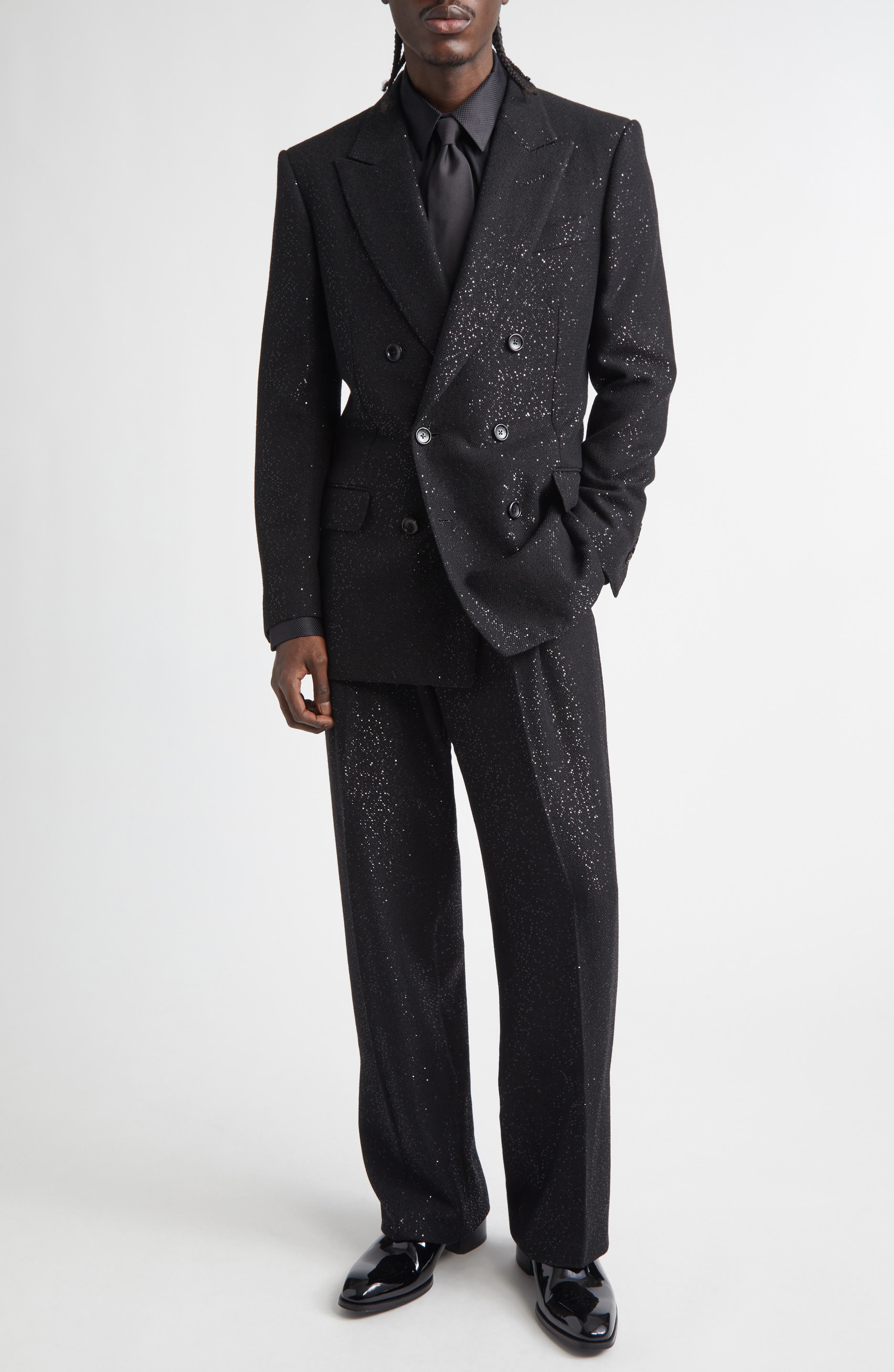 Sequin Wool Blend Crepe Straight Leg Pants - image 2