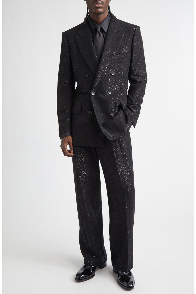 Sequin Light Double Breasted Wool Blend Bouclé Blazer, Alternate, color, NAA BLACK