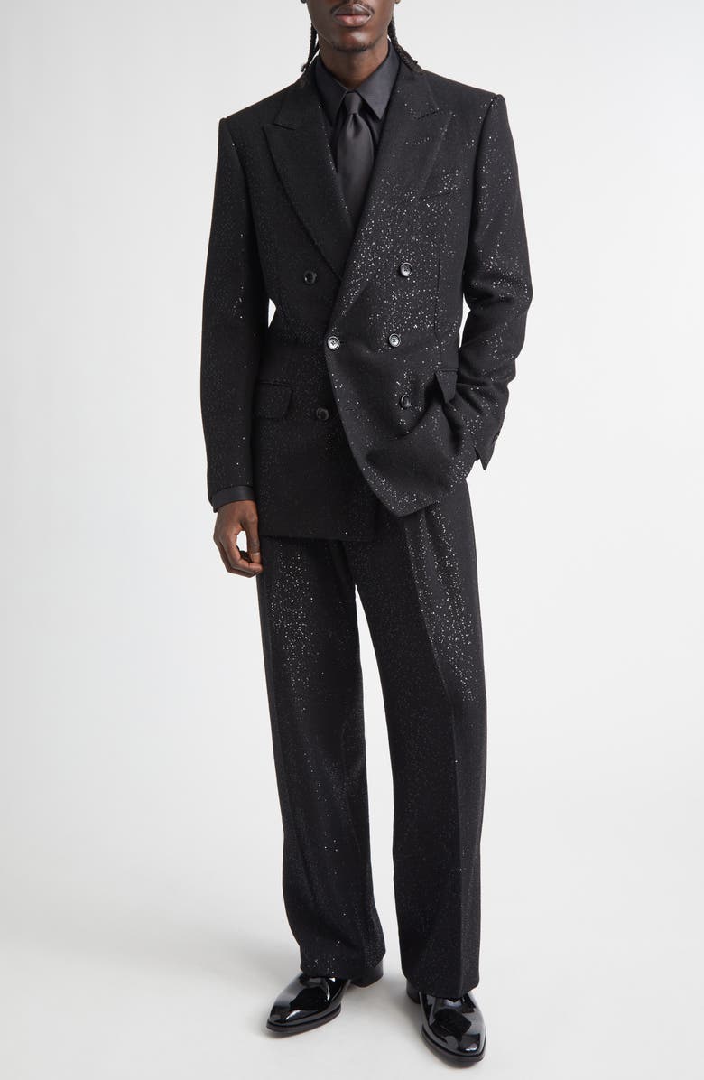 TOM FORD Sequin Light Double Breasted Wool Blend Bouclé Blazer, Alternate, color, Naa Black