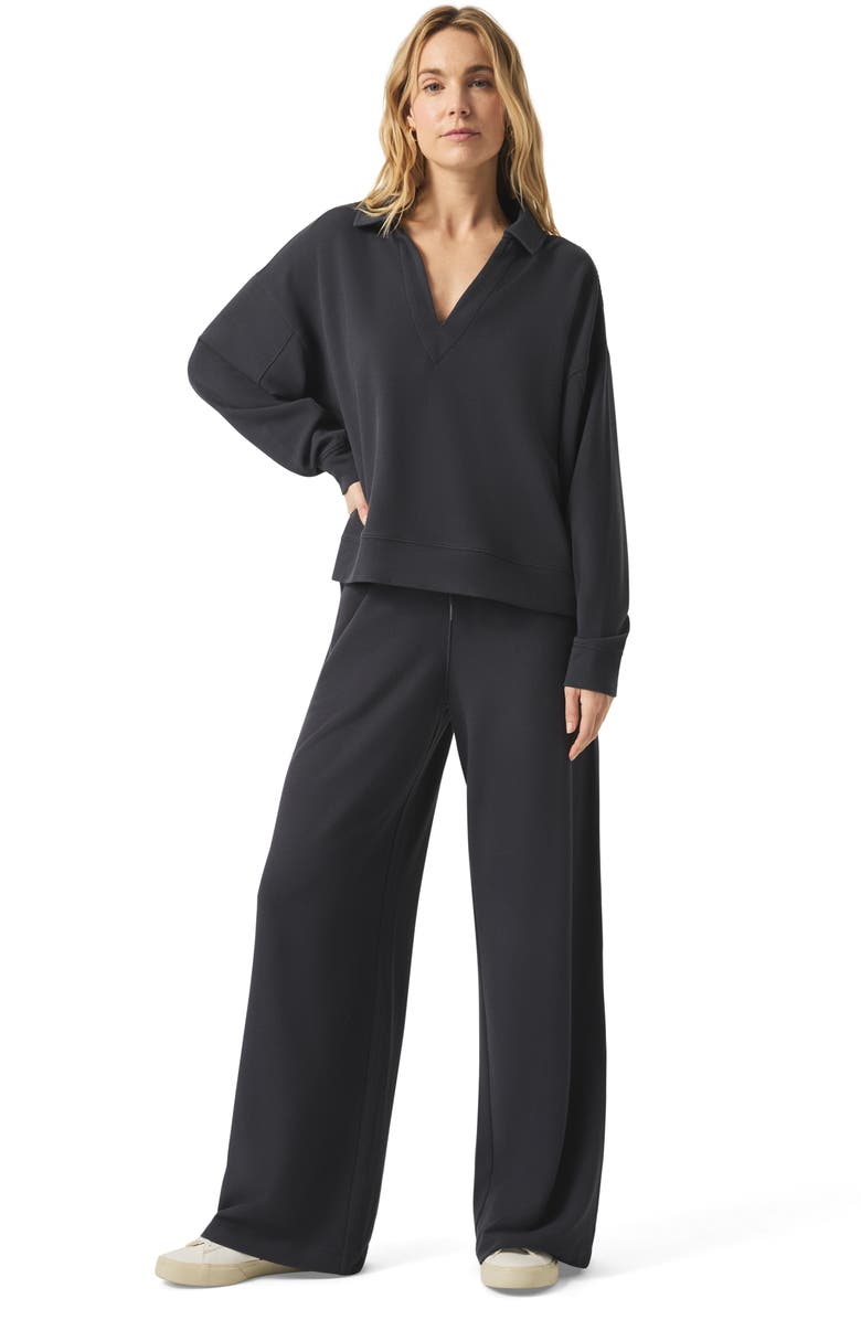 Splendid Waffle Scuba Knit Polo Sweatshirt, Alternate, color, 