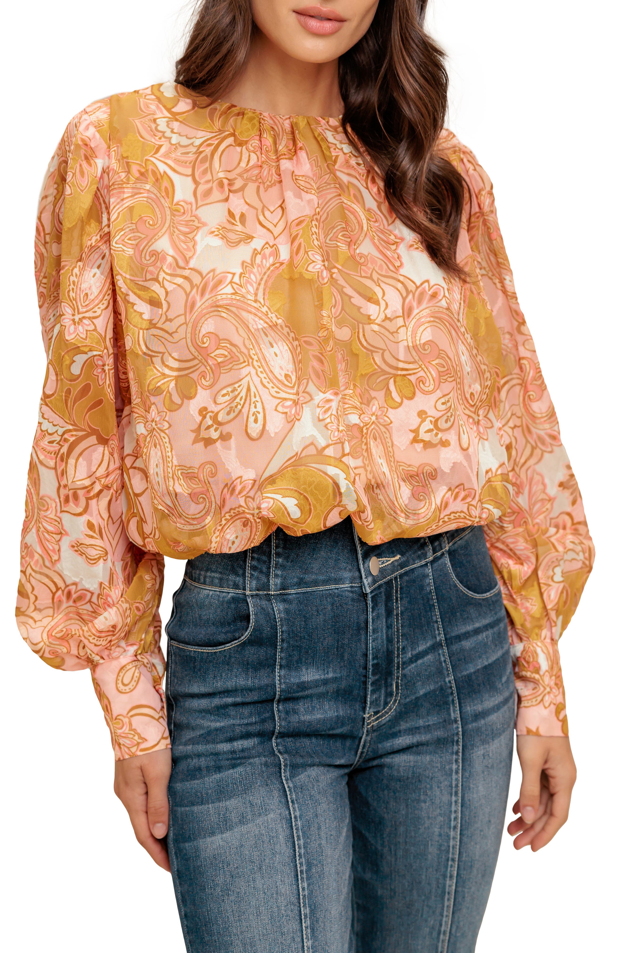 FLYING TOMATO Print Jacquard Long Sleeve Top