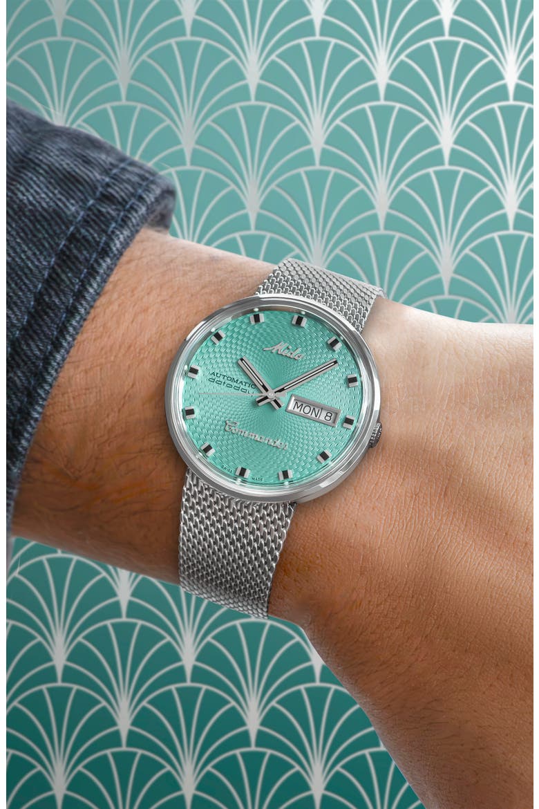 Commander 1959 Automatic Mesh Strap Watch, 37mm, Alternate, color, BLUE