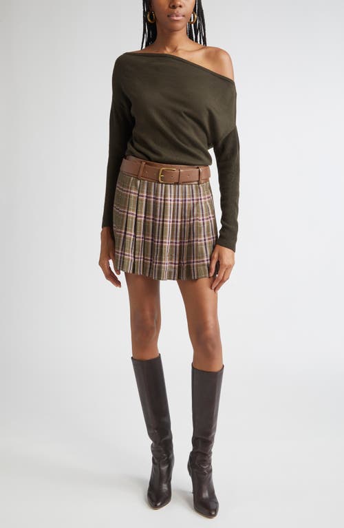 Ramy Brook Derrick Pleated Belted Mini Skirt In Saddle Plaid In Brown