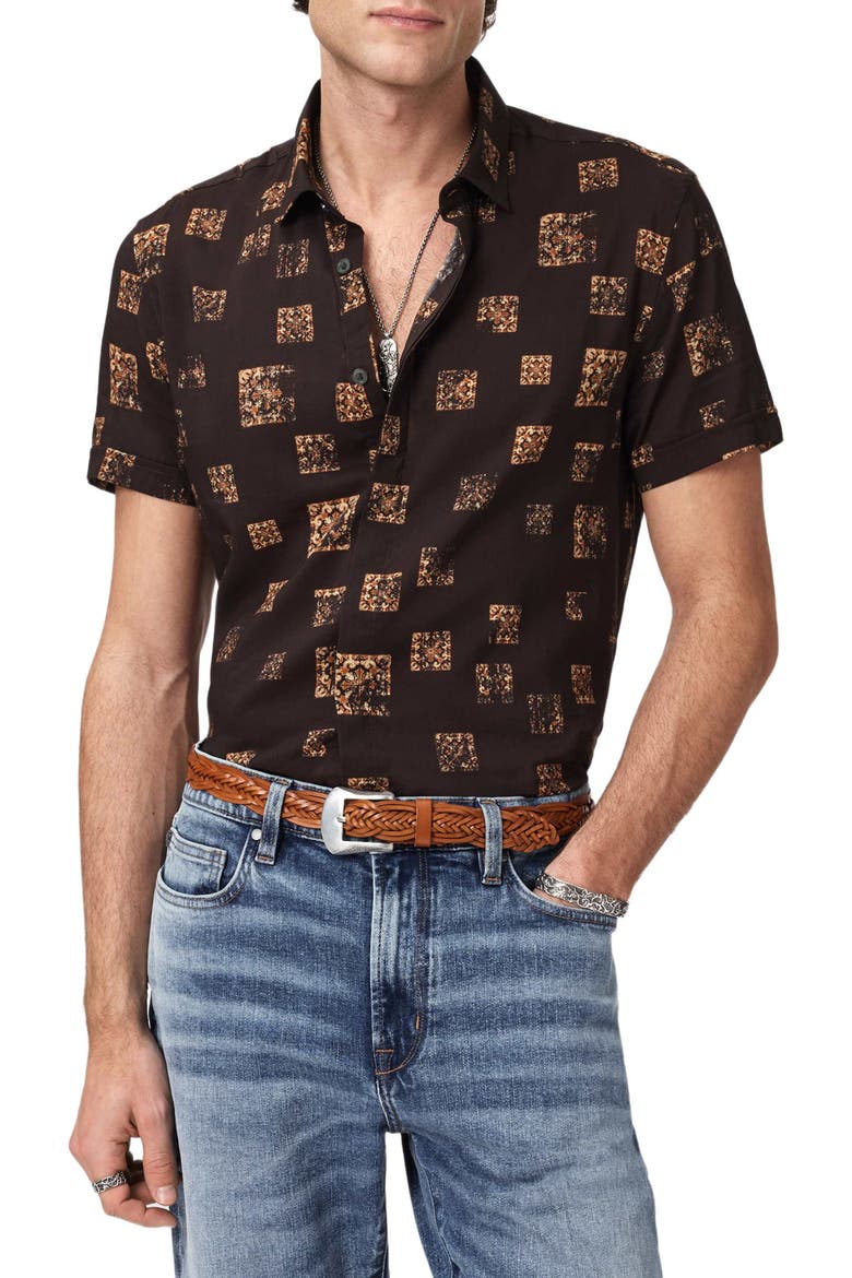 Loren Slim Fit Short Sleeve Button-Up Shirt, Main, color, ESPRESSO