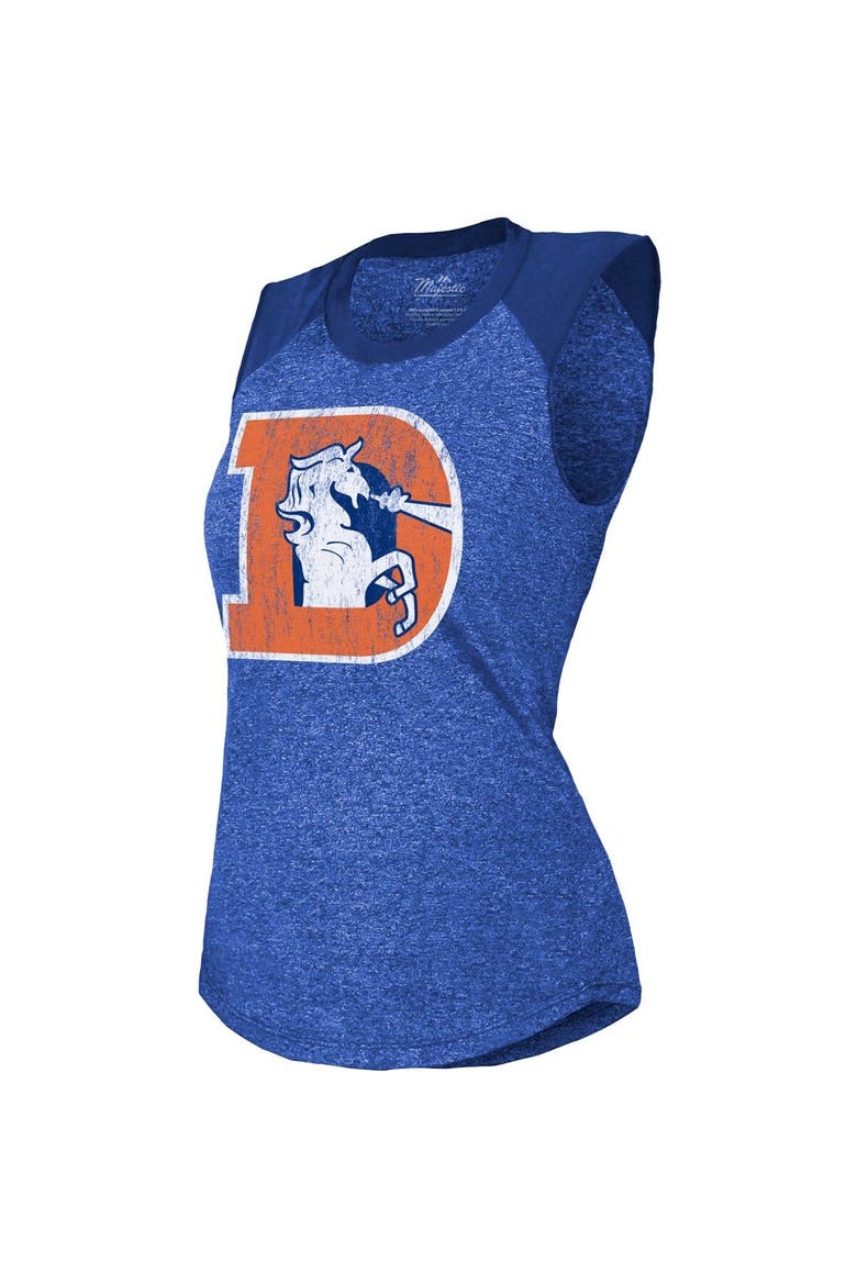 Women's Majestic Threads Royal Denver Broncos Retro Tri-Blend Raglan Muscle Tank Top, Alternate, color, Royal