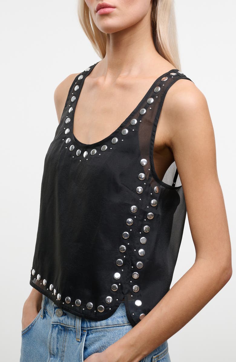 STAUD Cara Sheer Studded Sleeveless Top, Alternate, color, Black Studs