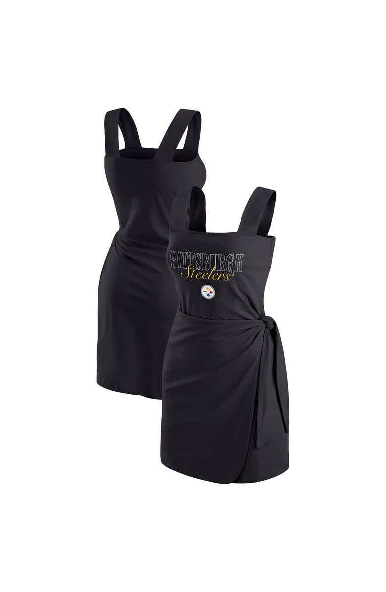 WEAR by Erin Andrews Women's WEAR by Erin Andrews Black Pittsburgh Steelers Wrap Dress, Alternate, color, Black