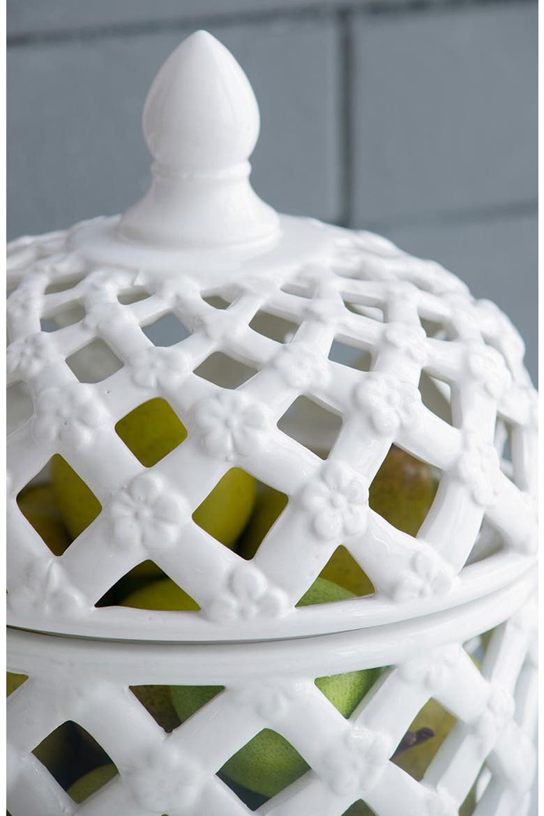 Ballas Bird Large Lidded Jar, Alternate, color, WHITE