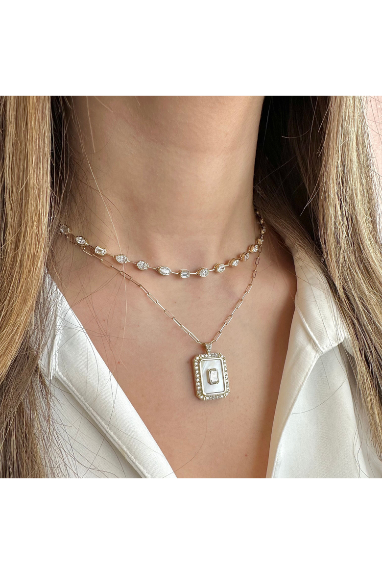 Mother-of-Pearl & Lab Diamond Emerald Pendant Charm in 14K, Alternate, color, Yellow Gold