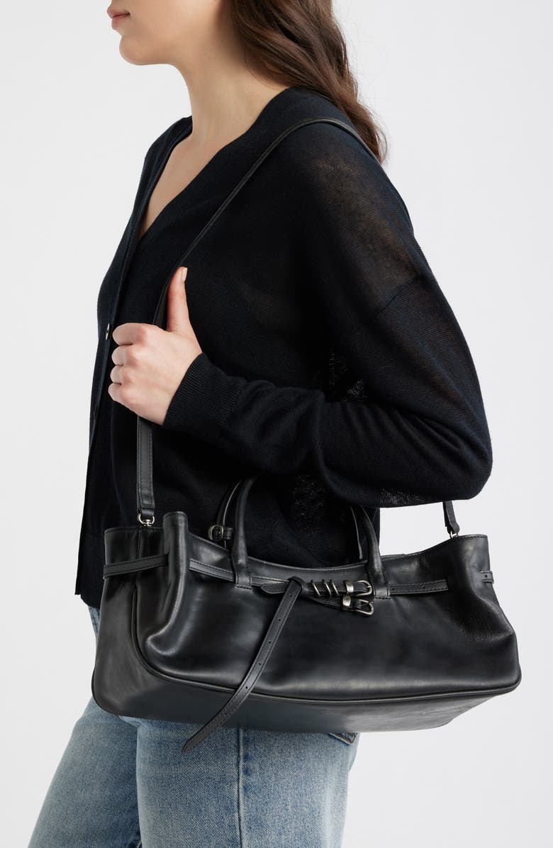 MARGESHERWOOD Grandma Buckle Suede Shoulder Bag, Alternate, color, Black Pull-Up