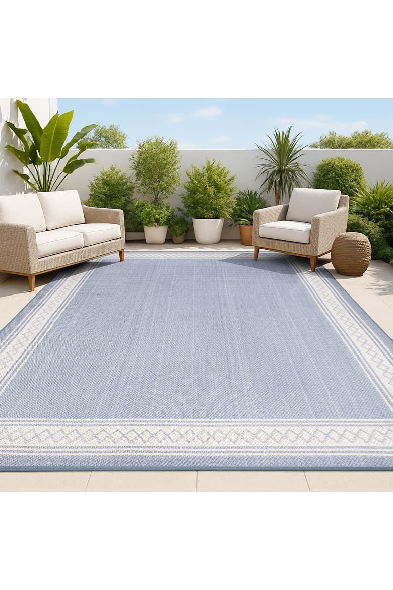 Lucia Classic Diamond Border Indoor/Outdoor Area Rug, Alternate, color, Blue/Cream